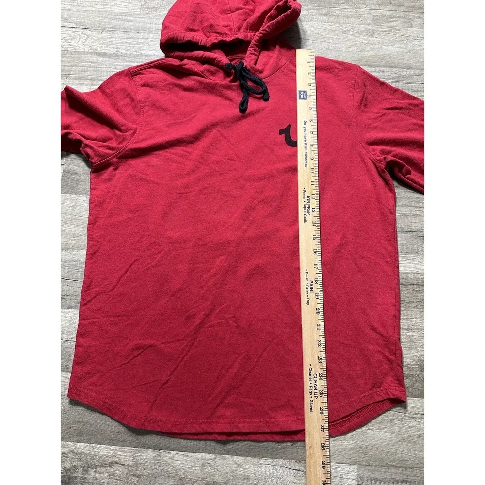 True Religion Mens‎ Size L Long Sleeve Hooded Pullover Shirt Red Lightweight